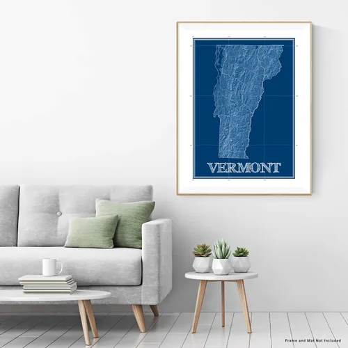Vista 4 de Vermont Map Print, Blueprint Wall Art Poster, VT Decor, US State Maps