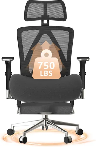 Vista 10 de Silla de oficina grande y alta de 750 libras con cojín ancho y grueso, sillas de oficina ergonómicas de malla para personas pesadas, silla