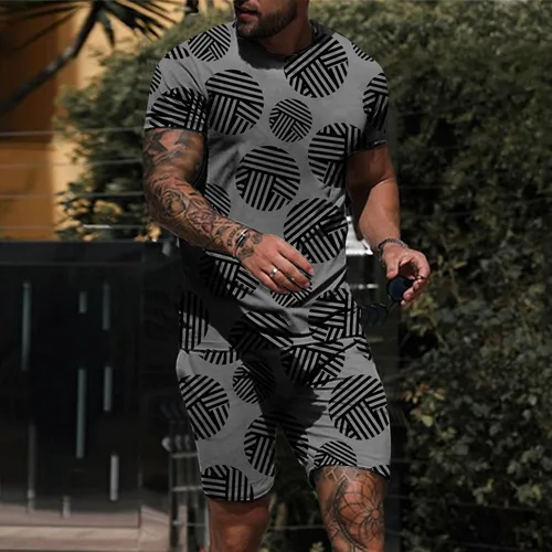 Vista 2 de XXBR - Conjunto deportivo de 2 piezas para hombre, con estampado gráfico, camisetas deportivas y pantalones cortos, para verano, casual, para sudar