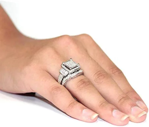 Vista 4 de Anillo de boda de plata de ley 925 de 0,43 quilates de corte redondo de diamante natural, anillo de compromiso de acabado pulido para mujer ajuste