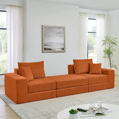 Vista 4 de Sofá modular de nube, sofá cama en forma de L con otomana extraíble, moderno sofá cama convertible tapizado para sala de estar, apartamento, espacio