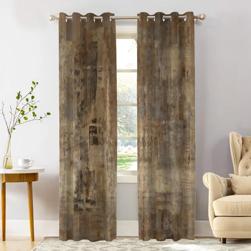 Vista 52 de Shrahala Beige and Orange Abstract Art Brushstrokes Blackout Curtain Tiers, Abstract Oil Paint Kitchen Valance Light Blocking Tier Drapes with Rod