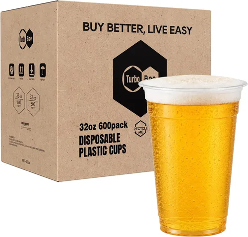 Vista 10 de Turbo Bee - 25 juegos de vasos de plástico transparente de 32 oz con tapas y popotes desechables para llevar, vasos con tapas para café helado
