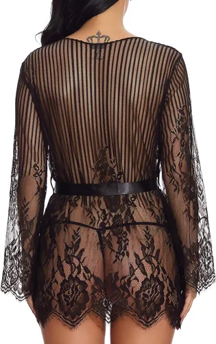 Vista 7 de RHWHOGLL Lencería sexy para mujer para sexo travieso encaje de malla pijama babydoll vestido de satén camisón camisón de satén 100