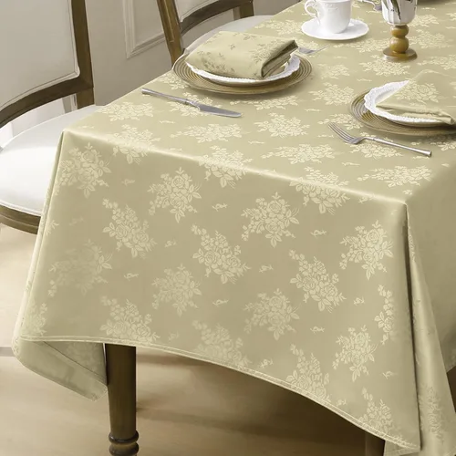 Vista 2 de Romanstile Mantel rectangular de jacquard, resistente al agua, elegante, con patrón floral de rosa damasco, mantel decorativo de poliéster lavable
