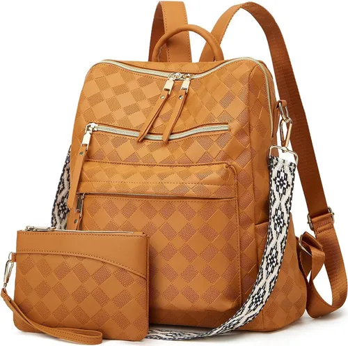 Vista 33 de Makes - Bolso tipo mochila para mujer, de piel sintética, bolso de viaje con diseño convertible a cartera, 12 pulg., Mochilas de viaje