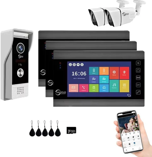 Vista 12 de ANJIELO SMART Timbre de video de apartamento, monitor de pantalla táctil HD de 1080P (negro), cámara de timbre para exteriores, timbre de timbre