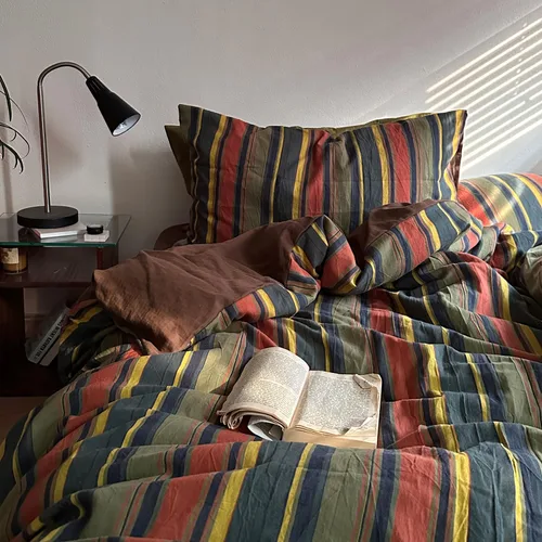 Vista 275 de mixinni Juego de funda de edredón vintage a rayas, tamaño twin, juego de ropa de cama de 3 piezas, 100% algodón lavado, suave y transpirable, funda