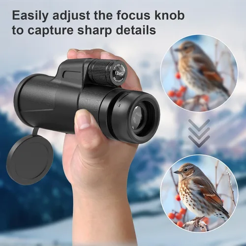Vista 6 de Telescopio monocular de 12 x 42 para adultos, monoculares compactos HD de alta potencia, telescopio portátil de mano con prisma BAK4 y lente FMC