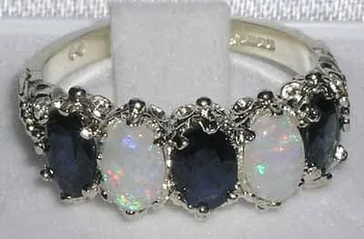 Vista 4 de Anillo de eternidad para mujer de plata de ley 925, auténtico zafiro y ópalo