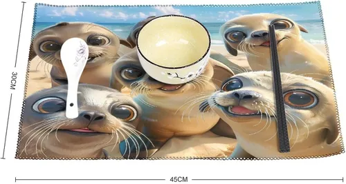 Vista 2 de Sea Lion Snap Placemats Set of 6 Resistant Table Mats Washable Place Mats for Dinner Party Table Decoration