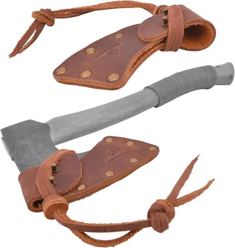 Vista 2 de Funda de cuero para hacha, funda de piel de búfalo para la cabeza del hacha con trabillas para cinturón, protector de hacha
