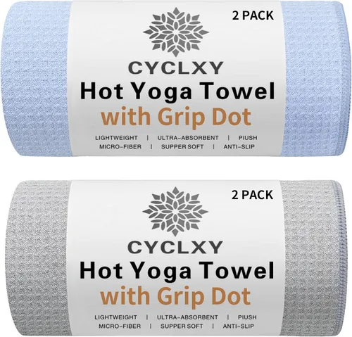 Vista 7 de Paquete de 2 Toallas de Yoga Caliente con Puntos de Agarre, Toallas de Esterilla de Yoga Stickyfiber Antideslizantes para Yoga Caliente, Cubierta