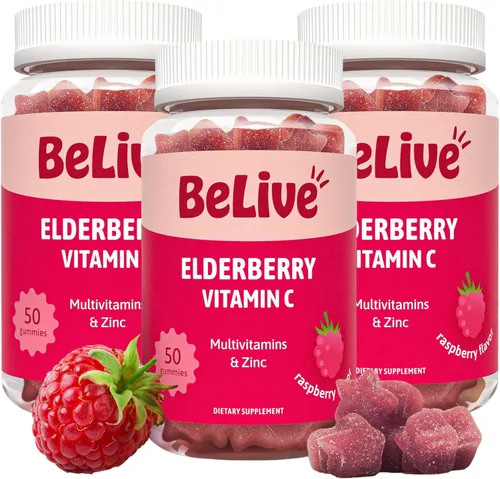 Vista 10 de BeLive Gomitas de saúco con vitamina C, D3 y zinc, suplemento multivitamínico para apoyo a la salud inmunológica para niños y adultos, 50