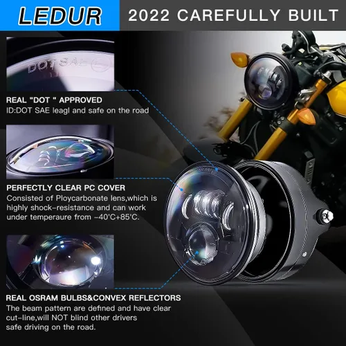 Vista 2 de LEDUR - Faro delantero LED redondo para motocicleta de 7 pulgadas, aprobado por DOT, con haz alto y bajo, con carcasa y cubeta, para Harley, Yamaha