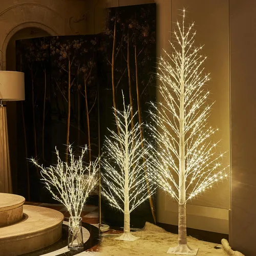 Vista 4 de Fudios - Árbol iluminado blanco de sauce de 4 pies con 450 luces LED de hadas, luces de árbol artificial de Navidad, enchufable para decoración