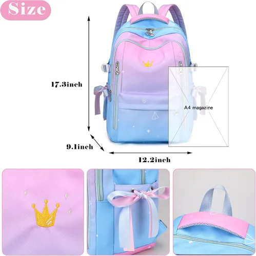 Vista 6 de Mochila para niñas y niños, bonita mochila escolar Kawaii ligera para escuela media y secundaria con bolsillo antirrobo, Negro Blanco, Mochila