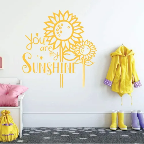 Vista 4 de Sunflower Wall Decal You are My Sunshine Song Lyrics Quote Flower, Nature Themed Vinyl Decor for Child Bedroom, Playroom, Preschool, Classroom
