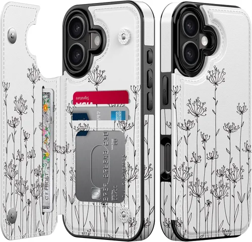 Vista 59 de FUNMIKO Funda tipo cartera para iPhone 13 con tarjetero, bloqueo RFID, protección de grado militar y obras de arte impresas con rayos UV, cierre