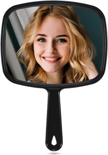 Vista 10 de MIRRORNOVA Espejo de mano de 9.3 pulgadas de largo x 6.7 pulgadas de ancho, espejo de mano con asa, negro