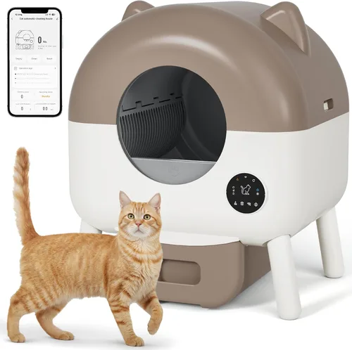 Vista 9 de Greesum Caja de arena automática totalmente cerrada de gran capacidad, 76L, diseño de orejas de gato con bolsas de basura, caja de aroma y cepillo