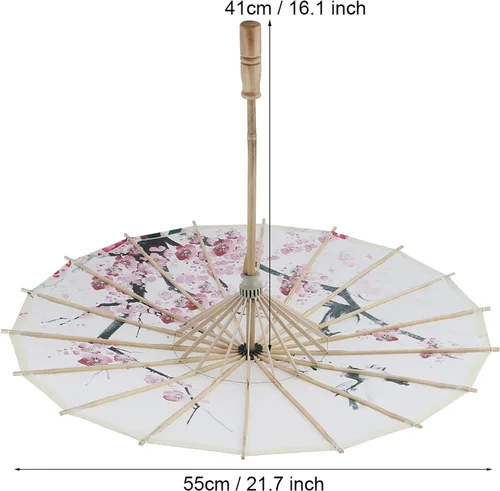Vista 4 de Sombrilla japonesa hecha a mano de papel aceitado Paraguas de arte chino Danza clásica Parasol Flor de ciruelo para fotografía, fiestas de boda