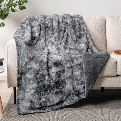 Vista 18 de PAVILIA - Manta de piel sintética reversible con diseño tie-dye color negro, suave, mullida y cálida, mantas y cobijas de sherpa para cama, manta