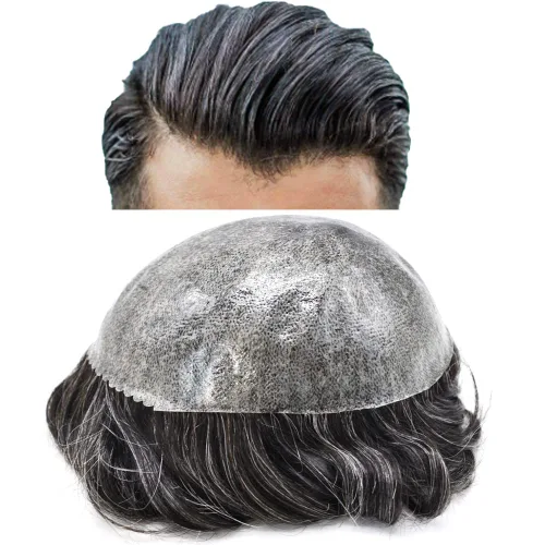 Vista 426 de Toupee para hombre 100% cabello humano real tupé para hombres 0.004 in piel de poliuretano para hombre, sistema de reemplazo de piezas de pelo