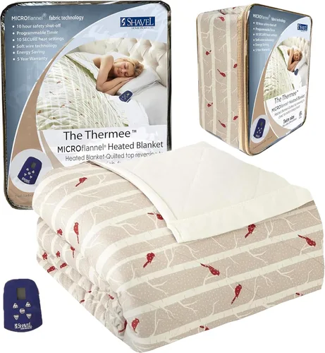 Vista 11 de Thermee Manta térmica de microfranela tamaño Queen – 10 ajustes, programable, calentamiento rápido, cuadros rústicos