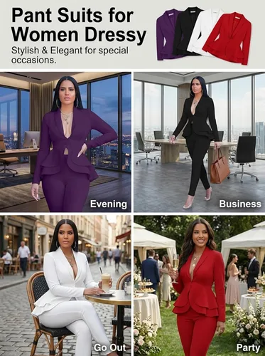 Vista 4 de Salimdy 2 Piece Outfits for Women Long Sleeve Dressy Blazer Pants Suits Negro