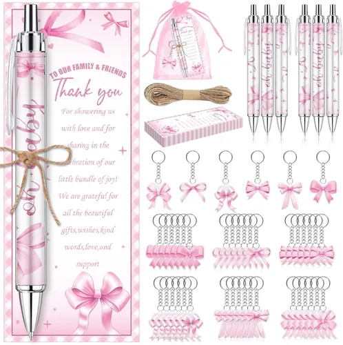 Vista 22 de 145 bolígrafos y llaveros de ganso rosa para baby shower, regalos para niñas, bolígrafos retráctiles para baby shower, revelación de género