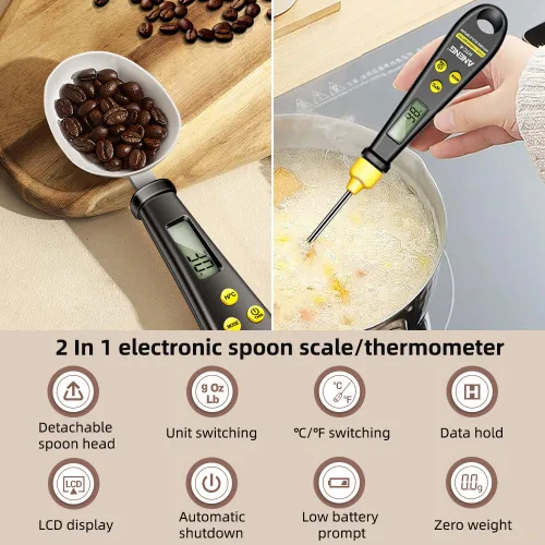 Vista 7 de 2 en 1 Báscula electrónica de cocina LCD Medición digital de harina de alimentos Escala de cuchara digital Mini herramienta de cocina para alimentos