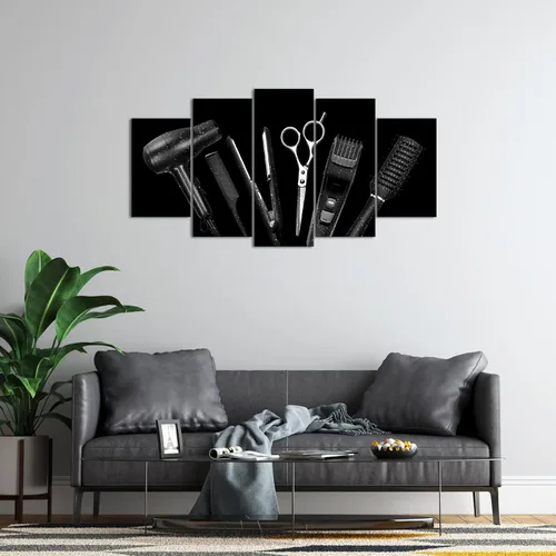 Vista 4 de YeiLnm Herramientas de corte de pelo en blanco y negro para peluquería, arte de pared, decoración de peluquería, herramientas de peluquería, imagen