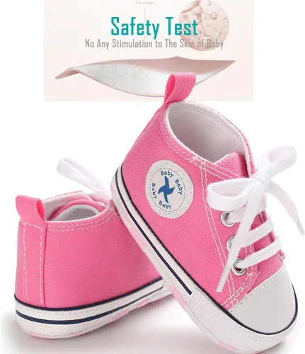Vista 3 de Zapatos de lona para bebés recién nacidos, suela suave, para los primeros pasos, zapatos planos para niños pequeños, zapatos de mezclilla unisex