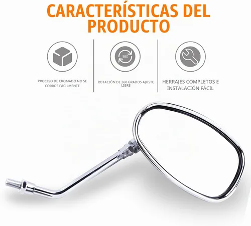 Vista 4 de ORAEVY - Espejos retrovisores universales de 10 mm, 8 mm, cromados para motocicleta, para extremo de manillar