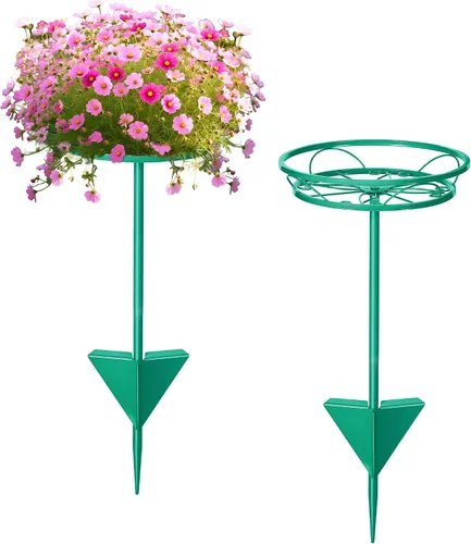 Vista 9 de Tellingyou Paquete de 2 soportes ajustables para macetas para exteriores, soportes de metal para plantas al aire libre, soporte versátil