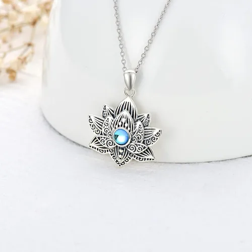Vista 2 de YAFEINI Buddha Lotus Necklace Sterling Silver Moonstone Lotus Flower Pendant Yoga Spiritual Jewelry Gifts for Women