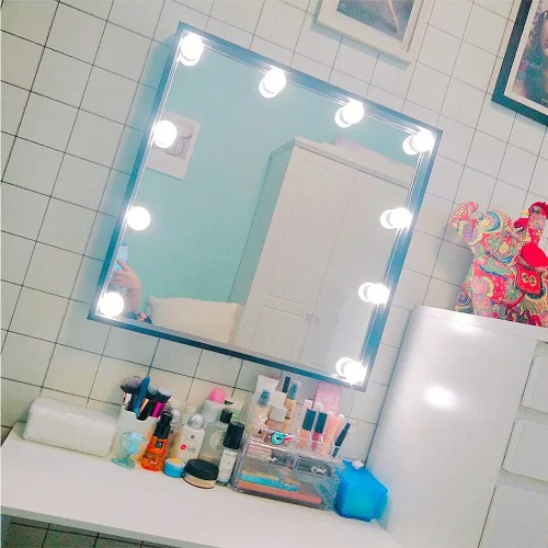 Vista 6 de Luces de Espejo de Tocador, 10 Bombillas Regulables DIY Estilo Hollywood Luces LED de Espejo de Maquillaje con Cable USB, Tira de Luminaria