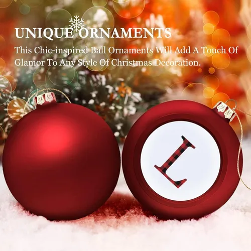 Vista 4 de Decoración de letras iniciales, adorno de bola de Navidad, negro y rojo, búfalo a cuadros, letra L, adornos de Navidad, recuerdo de recuerdo, regalo