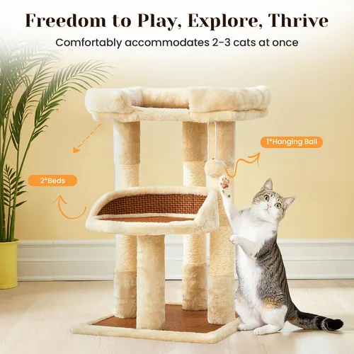 Vista 5 de Fansafurn Árbol de varios niveles para gatos de interior, torre moderna para gatos con camas dobles y postes rascadores, árbol para gatos grandes