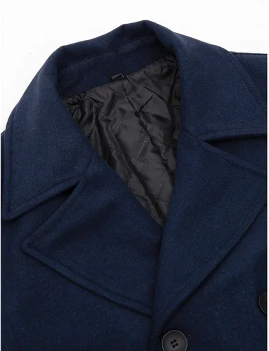 Vista 3 de Lisskolo Abrigo de lana para hombre, mezcla de lana, doble botonadura, cuello con muescas, abrigo de lana cálido, chaquetas de invierno