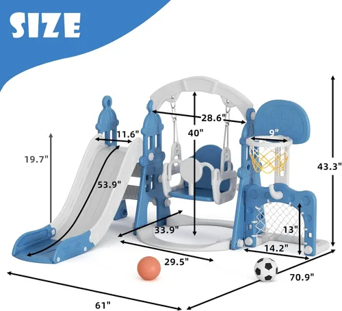 Vista 7 de XJD - Juego de tobogán y columpio 6 en 1 para niños pequeños, tobogán para niños de 1 año en adelante, juego de exterior para niños pequeños con aro