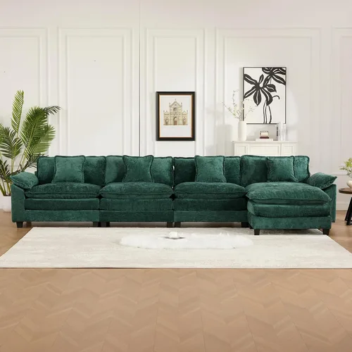 Vista 18 de Sofá seccional modular, sofá seccional en forma de L de 76.7 pulgadas con otomana móvil, cómodo loveseat de chenilla nube con reposabrazos