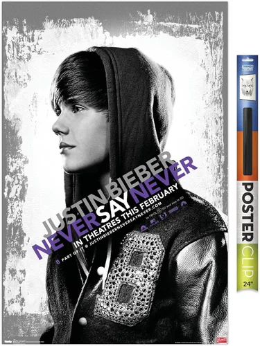 Vista 18 de Trends International Justin Bieber - Póster de pared con texto en inglés "Never Say Never Say Never", 14.725 x 22.375 pulgadas, versión enmarcada