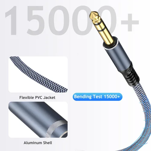 Vista 4 de Cable de guitarra estéreo de 1/4 de pulgada y 10 pies, macho a hembra, extensión de auriculares de un cuarto de pulgada