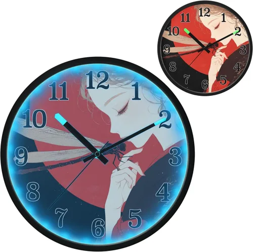 Vista 2 de Battery Operated Silent Non-Ticking Clock Luminous Voice-Activated Wall Clock Retro Dragonfly Anime Chinese Style 12 Inch Decorative for Kitchen