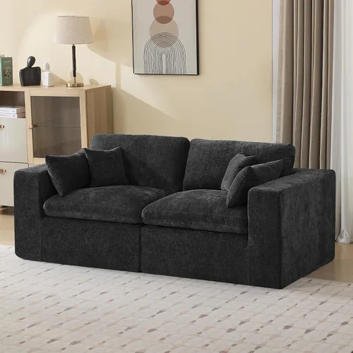 Vista 43 de WUTUTUEE Otomana Cloud de 33.5 pulgadas para sofá modular, cómodo reposapiés tapizado de felpilla con espuma viscoelástica, embalaje totalmente