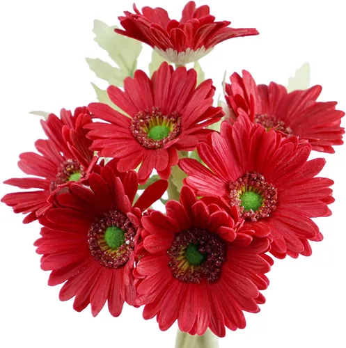 Vista 8 de FiveSeasonStuff Real Touch Gerbera Daisy - Arreglo de flores artificiales y ramo de boda (7 tallos florales, rojo baya)