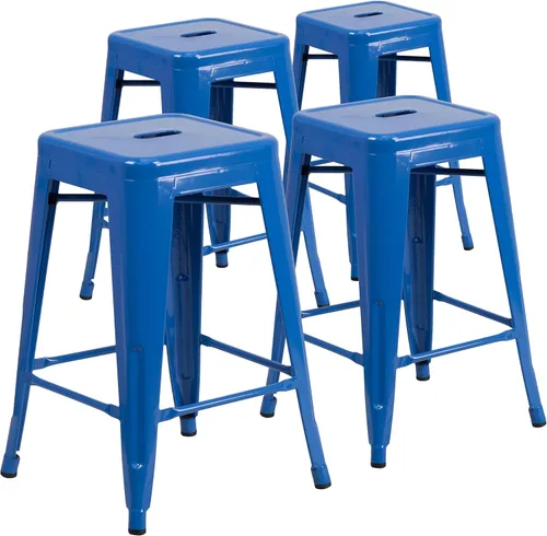 Vista 16 de Taburete de 24 pulgadas de alto para interior y exterior con asiento cuadrado., Metal, Negro