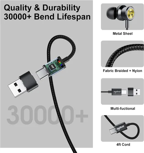 Vista 7 de Auriculares USB C con cable, auriculares intrauditivos para iPhone 16 15 Pro/iPad Pro/Samsung Galaxy S25/S24/S23 Ultra con micrófono, auriculares